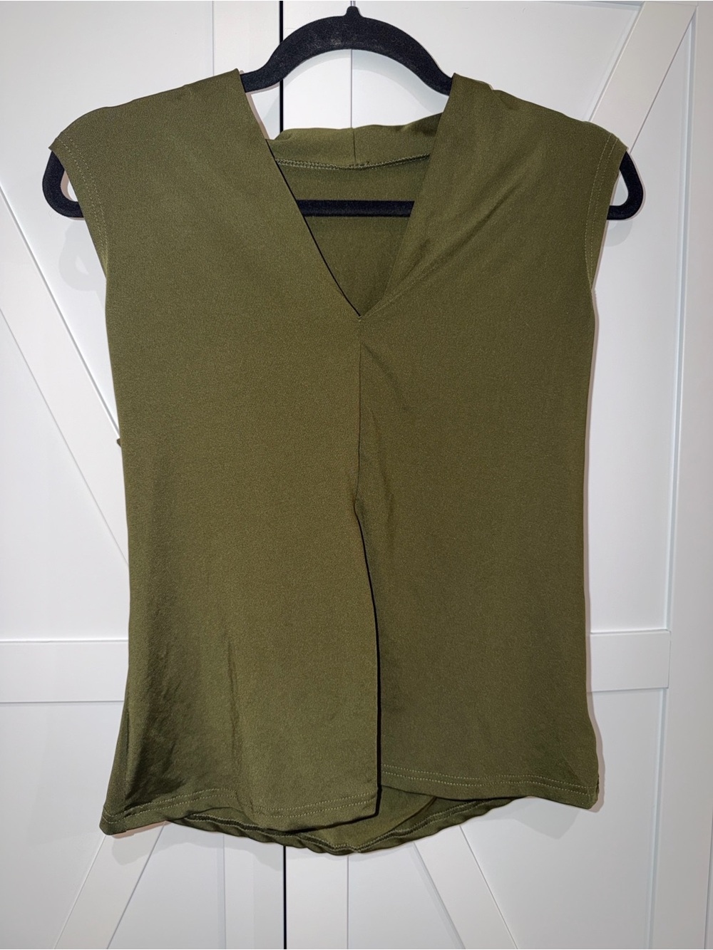 Olive Green V-Neck Cap Sleeve Top